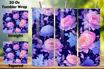 3D Floral Mirage Tumbler Wrap, Seamless Night Sky PNG Sublimation FloridPrintables 