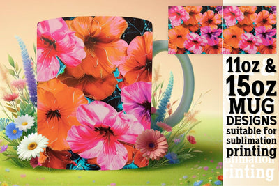 3D Floral Mug Wrap 11oz 15oz Design Sublimation afrosvg 