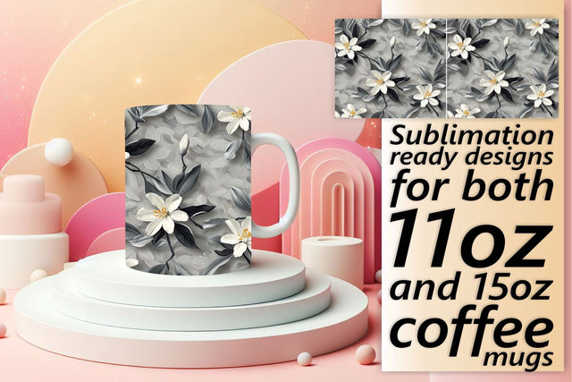 3D Floral Mug Wrap for Sublimation Sublimation afrosvg 