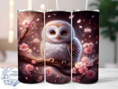 3D Floral Owl Tumbler, Floral Wrap, Nature Theme, Sublimation Art, 20oz Tumbler, Bold Design, Stylish Pattern Sublimation ToriDesigns 