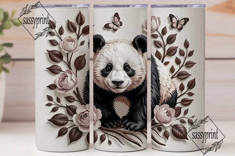 3D Floral Panda 20oz Tumbler Wrap Sublimation sassyprint 