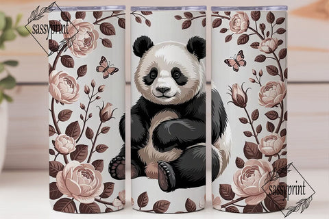 3D Floral Panda 20oz Tumbler Wrap Sublimation sassyprint 