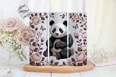 3D Floral Panda 20oz Tumbler Wrap Sublimation sassyprint 