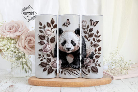 3D Floral Panda 20oz Tumbler Wrap Sublimation sassyprint 