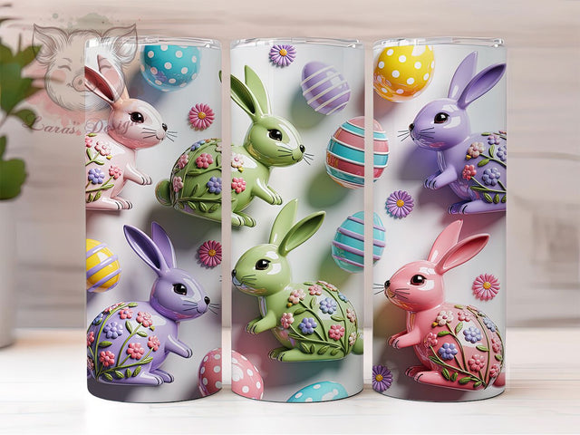 3D Floral Puffy Bunny Tumbler, Inflated Easter Egg, Puffy Bunny Tumbler, Spring Floral Wrap, Stylish 20oz Wrap, Sublimation Design, Trendy Gift Idea Sublimation Lara' s Designs 
