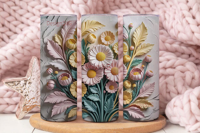 3D Floral Relief 20oz Tumbler Wrap Sublimation DesignSVG 