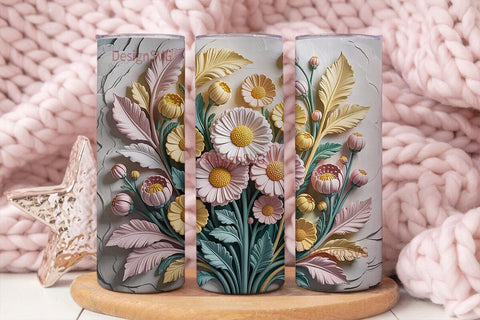 3D Floral Relief 20oz Tumbler Wrap Sublimation DesignSVG 