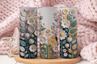 3D Floral Relief 20oz Tumbler Wrap Sublimation DesignSVG 