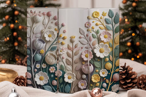 3D Floral Relief 20oz Tumbler Wrap Sublimation DesignSVG 