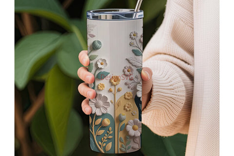 3D Floral Relief 20oz Tumbler Wrap Sublimation DesignSVG 