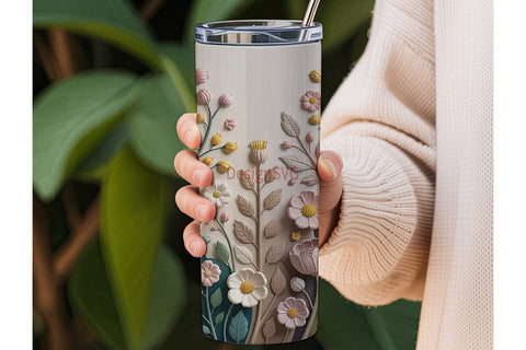 3D Floral Relief 20oz Tumbler Wrap Sublimation DesignSVG 