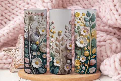 3D Floral Relief 20oz Tumbler Wrap Sublimation DesignSVG 