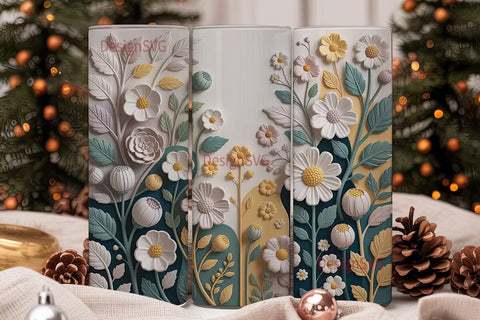 3D Floral Relief 20oz Tumbler Wrap Sublimation DesignSVG 