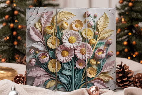3D Floral Relief 20oz Tumbler Wrap Sublimation DesignSVG 