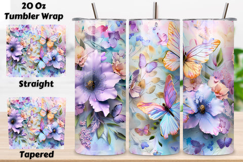 3D Floral Seamless Butterfly Tumbler | Seamless Butterfly Sublimation FloridPrintables 
