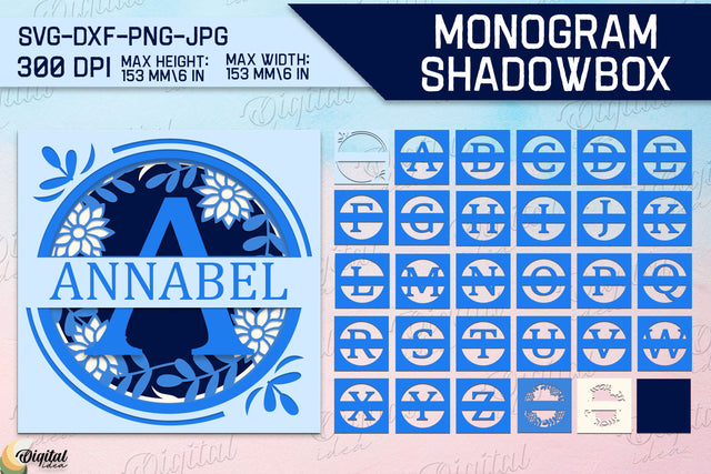 3D Floral Shadow Box Alphabet Bundle. Layered Monogram 3D Paper Evgenyia Guschina 