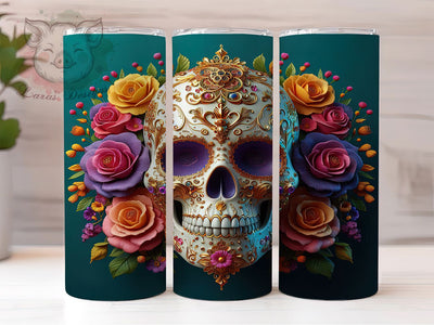 3D Floral Skull Gothic Tumbler Wrap, Floral Skull Sublimation Wrap, 20Oz Tumbler Wrap, Skull And Flowers Drinkware, Gothic Floral Cup Wrap, Skeleton Floral Tumbler, Flower Skull Sublimation Lara' s Designs 