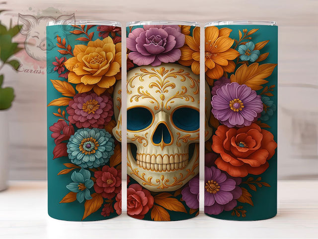 3D Floral Skull Gothic Tumbler Wrap, Floral Skull Sublimation Wrap, 20Oz Tumbler Wrap, Skull And Flowers Drinkware, Gothic Floral Cup Wrap, Skeleton Floral Tumbler, Flower Skull Sublimation Lara' s Designs 