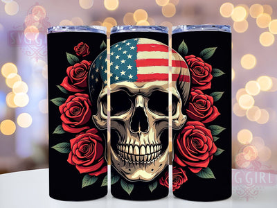 3D Floral Skull Tumbler Wrap, Patriotic Skull Design, 20oz Sublimation Wrap, Digital Download Tumbler, American Flag Skull Art, Unique Drinkware, Holiday Tumbler Design, Skull and Flowers Sublimation SvggirlplusArt 
