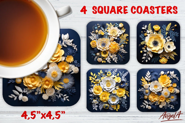 3d Floral Square coaster sublimation PNG Sublimation Angelina Semenova 