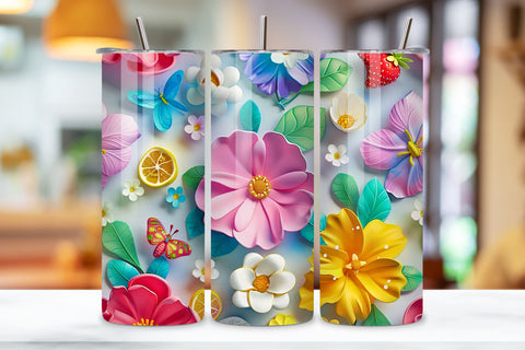 3D Floral Sublimation Tumbler Wrap | Seamless Tumbler Wrap Sublimation FloridPrintables 