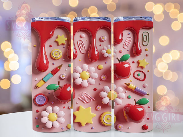 3D Floral Teacher Appreciation Tumbler, 3D Teacher Appreciation Sublimation Design, Teacher Gift Art, 20oz Teacher Tumbler, Whimsical Floral Mug, Stylish Teacher Cup, Festive Teacher Wrap Sublimation SvggirlplusArt 