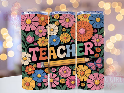 3D Floral Teacher Appreciation Tumbler, 3D Teacher Sublimation Design, Teacher Appreciation Art, 20oz Teacher Tumbler, Whimsical Floral Mug, Stylish Teacher Cup, Bold Teacher Wrap Sublimation SvggirlplusArt 