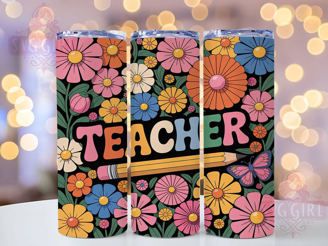 3D Floral Teacher Appreciation Tumbler, 3D Teacher Sublimation Design, Teacher Appreciation Art, 20oz Teacher Tumbler, Whimsical Floral Mug, Stylish Teacher Cup, Bold Teacher Wrap Sublimation SvggirlplusArt 