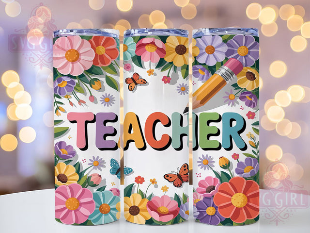 3D Floral Teacher Appreciation Tumbler, 3D Teacher Sublimation Design, Teacher Appreciation Art, 20oz Teacher Tumbler, Whimsical Floral Mug, Stylish Teacher Cup, Bold Teacher Wrap Sublimation SvggirlplusArt 