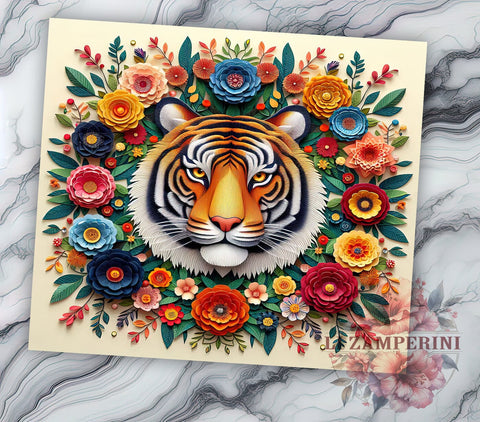 3D Floral Tiger 20oz Tumbler Wrap PNG, Tiger Tumbler PNG Sublimation Design, Straight & Tapered Tumbler Wrap, Instant Digital Download Sublimation Li Zamperini 
