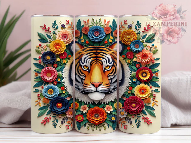 3D Floral Tiger 20oz Tumbler Wrap PNG, Tiger Tumbler PNG Sublimation Design, Straight & Tapered Tumbler Wrap, Instant Digital Download Sublimation Li Zamperini 