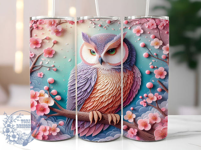 3D Floral Tree Owl Tumbler, Owl in Tree Tumbler, Whimsical Owl Wrap, Floral Tree Wrap, Paper Flower Wrap, Sublimation Design, Trendy Gift Idea Sublimation ToriDesigns 
