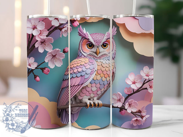 3D Floral Tree Owl Tumbler, Owl in Tree Tumbler, Whimsical Owl Wrap, Floral Tree Wrap, Paper Flower Wrap, Sublimation Design, Trendy Gift Idea Sublimation ToriDesigns 