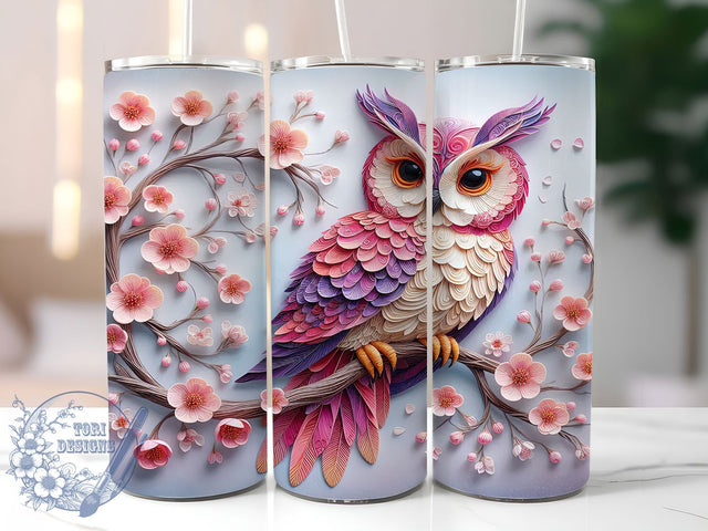 3D Floral Tree Owl Tumbler, Owl in Tree Tumbler, Whimsical Owl Wrap, Floral Tree Wrap, Paper Flower Wrap, Sublimation Design, Trendy Gift Idea Sublimation ToriDesigns 
