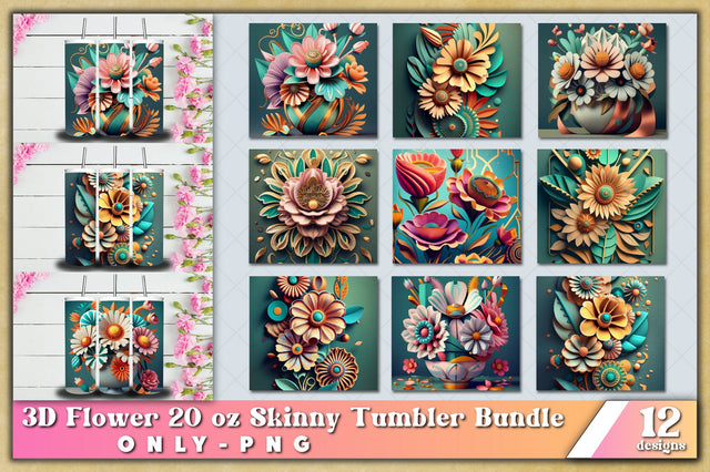 3d Floral Tumbler Bundle | 3D Flower Bundle PNG for 20oz for Straight Tumbler Sublimation Sublimation Jagonath Roy 