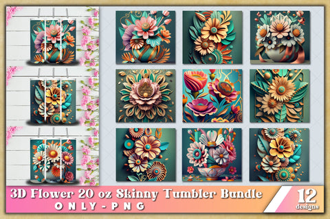 3d Floral Tumbler Bundle | 3D Flower Bundle PNG for 20oz for Straight Tumbler Sublimation Sublimation Jagonath Roy 
