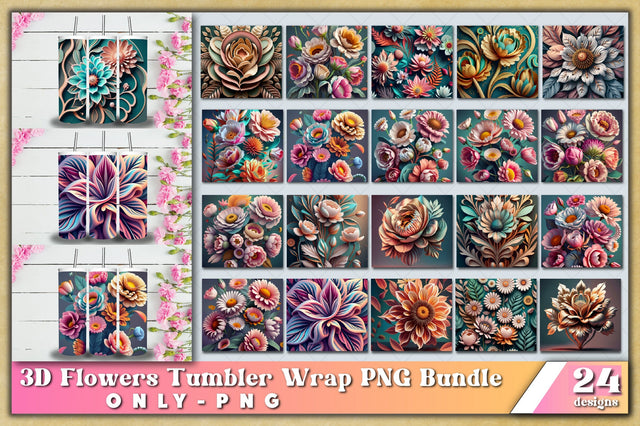 3d Floral Tumbler Bundle | 3D Flower Bundle PNG for 20oz for Straight Tumbler Sublimation Sublimation Jagonath Roy 
