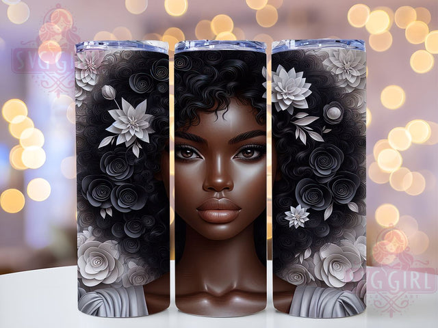 3D Floral Tumbler Wrap, Black Woman Design, 20oz Sublimation Wrap, Digital Download Tumbler, Unique Drinkware, Floral Art Tumbler, African American Tumbler Design, Stylish Tumbler Wrap Sublimation SvggirlplusArt 