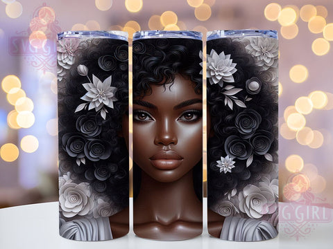 3D Floral Tumbler Wrap, Black Woman Design, 20oz Sublimation Wrap, Digital Download Tumbler, Unique Drinkware, Floral Art Tumbler, African American Tumbler Design, Stylish Tumbler Wrap Sublimation SvggirlplusArt 