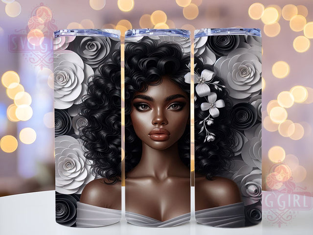 3D Floral Tumbler Wrap, Black Woman Design, 20oz Sublimation Wrap, Digital Download Tumbler, Unique Drinkware, Floral Art Tumbler, African American Tumbler Design, Stylish Tumbler Wrap Sublimation SvggirlplusArt 