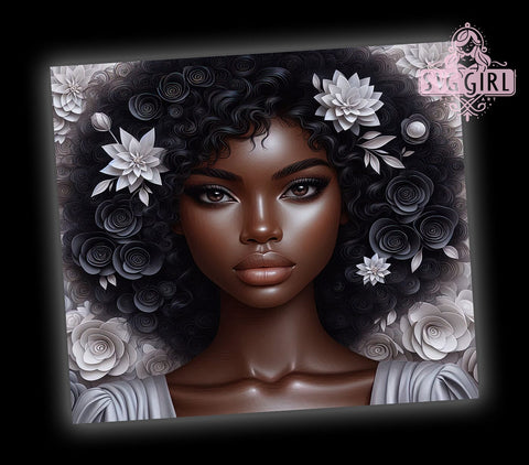 3D Floral Tumbler Wrap, Black Woman Design, 20oz Sublimation Wrap, Digital Download Tumbler, Unique Drinkware, Floral Art Tumbler, African American Tumbler Design, Stylish Tumbler Wrap Sublimation SvggirlplusArt 