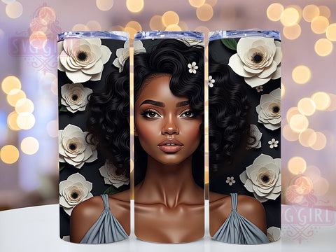3D Floral Tumbler Wrap, Black Woman Design, 20oz Sublimation Wrap, Digital Download Tumbler, Unique Drinkware, Floral Art Tumbler, African American Tumbler Design, Stylish Tumbler Wrap Sublimation SvggirlplusArt 