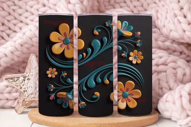 3D Floral Tumbler Wrap PNG Sublimation DesignSVG 