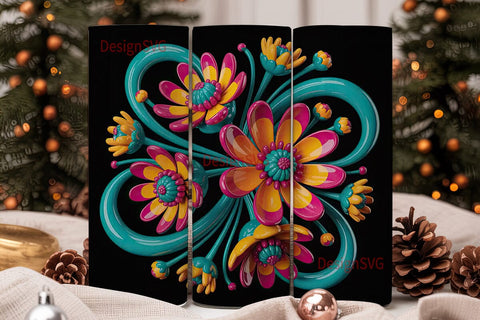 3D Floral Tumbler Wrap PNG Sublimation DesignSVG 