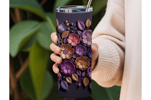 3D Floral Tumbler Wrap PNG Sublimation DesignSVG 