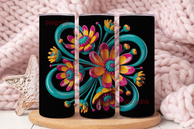 3D Floral Tumbler Wrap PNG Sublimation DesignSVG 