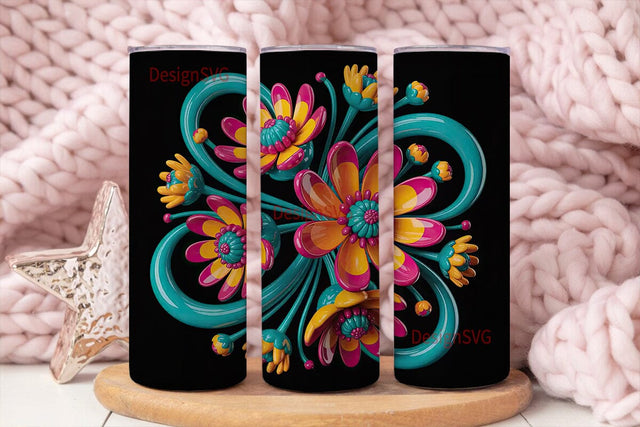 3D Floral Tumbler Wrap PNG Sublimation DesignSVG 