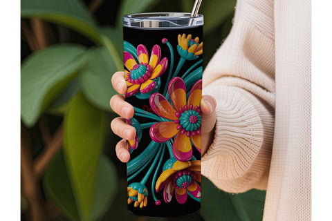 3D Floral Tumbler Wrap PNG Sublimation DesignSVG 