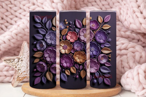 3D Floral Tumbler Wrap PNG Sublimation DesignSVG 