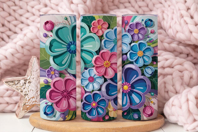 3D Floral Tumbler Wrap PNG Sublimation DesignSVG 